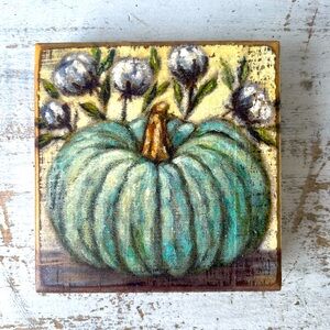 *Green Pumpkin Wood Block Sign